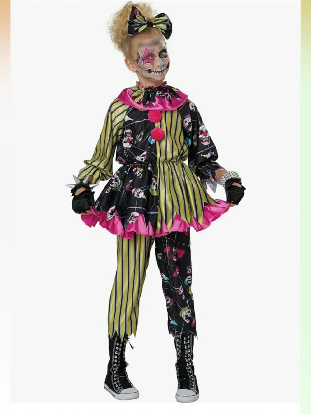Kids Creepy Clown Costume in Black, Yellow & Pink size M 8-10 NWT